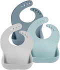 PandaEar 3 Pack Silicone Bibs for Boys Girls for Babies & Toddlers, Waterproof Feeding Bib with Large Food Catcher, BPA Free