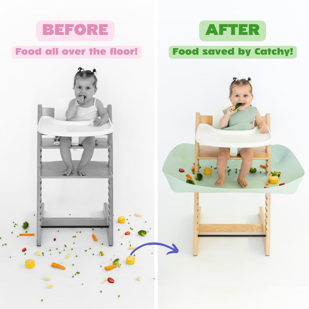 CATCHY -Food Catcher-Compatible with Stokke Tripp Trapp High Chair +11 Other High Chairs-Highchair Sold Separately-Baby & Toddler Food & Mess Catcher-Premium Linen Inspired -Under High Chair Accessory