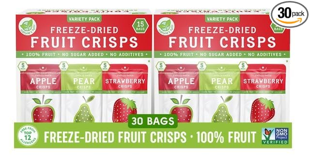 Nature’s Turn Freeze-Dried Fruit Crisps –Healthy, Gluten-Free,Crispy & Delicious,Plant-Based Snack,Ideal for Cereal, Smoothies, School Lunches,& On-the-Go,Lunchbox Snack Variety Bags of 30 (0.35 oz Each)