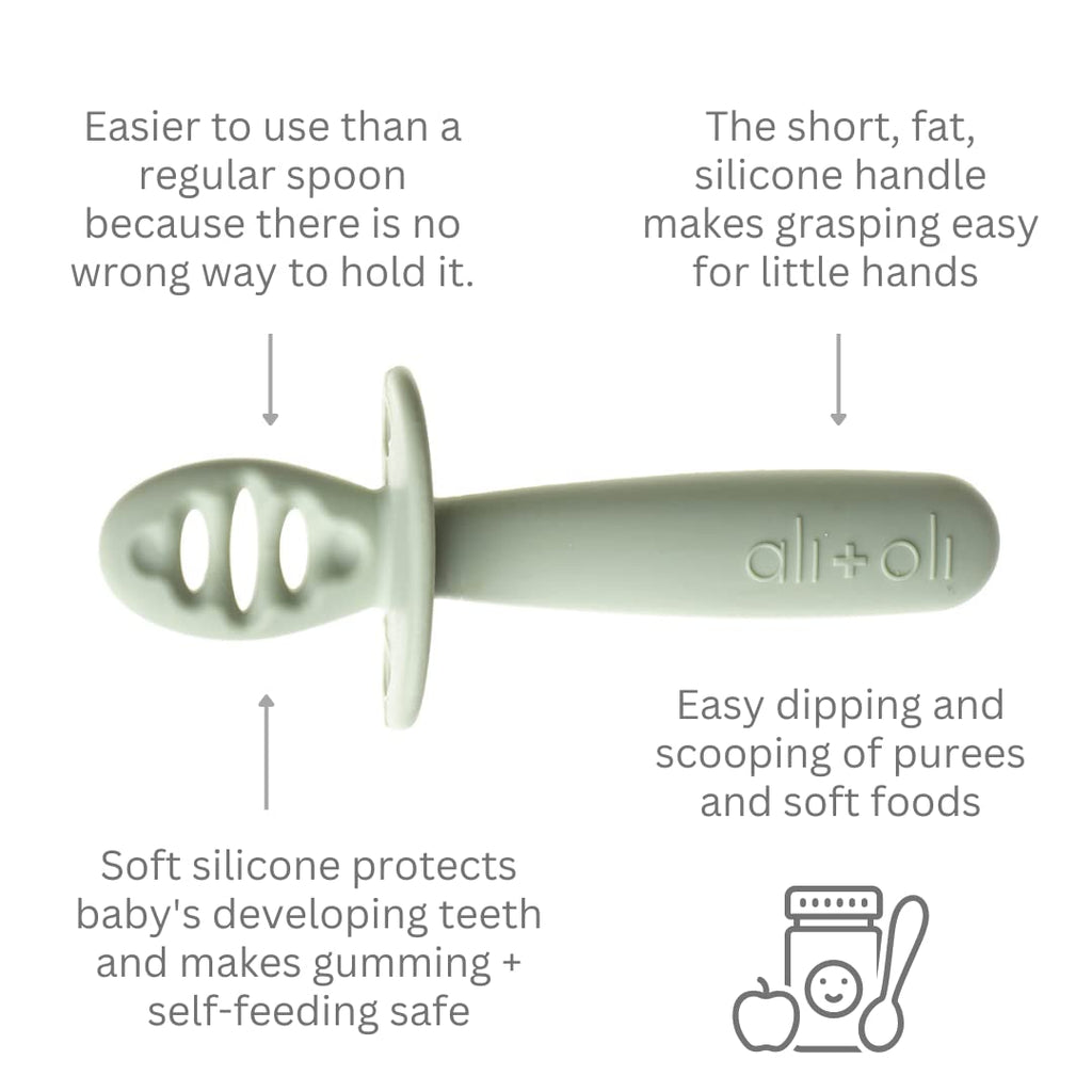 Ali+Oli (3pc) Silicone Spoon Set for Baby (Pine) Unbreakable Baby Spoons, Self Feeding Utensils, Multi-stage Design, Ergonomic Handle