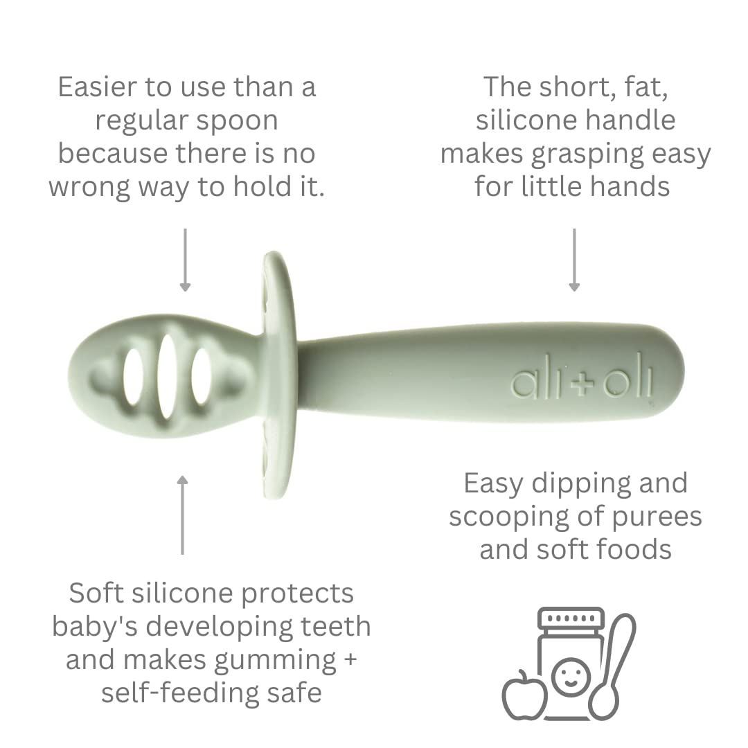 Ali+Oli (3pc) Silicone Spoon Set for Baby (Pine) Unbreakable Baby Spoons, Self Feeding Utensils, Multi-stage Design, Ergonomic Handle