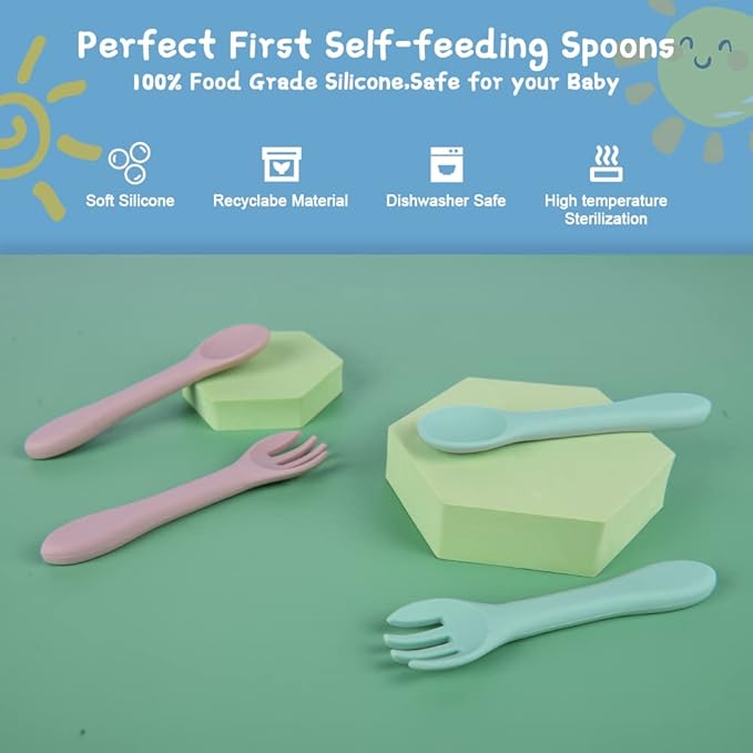 Vicloon Silicone Baby Feeding Spoons, 4PCS First Stage Feeding Spoons for Infants, Baby Led Weaning Feeding Supplies Training Spoon, Toddler Utensils, Ultra-Durable & Chewproof, Dishwasher Safe