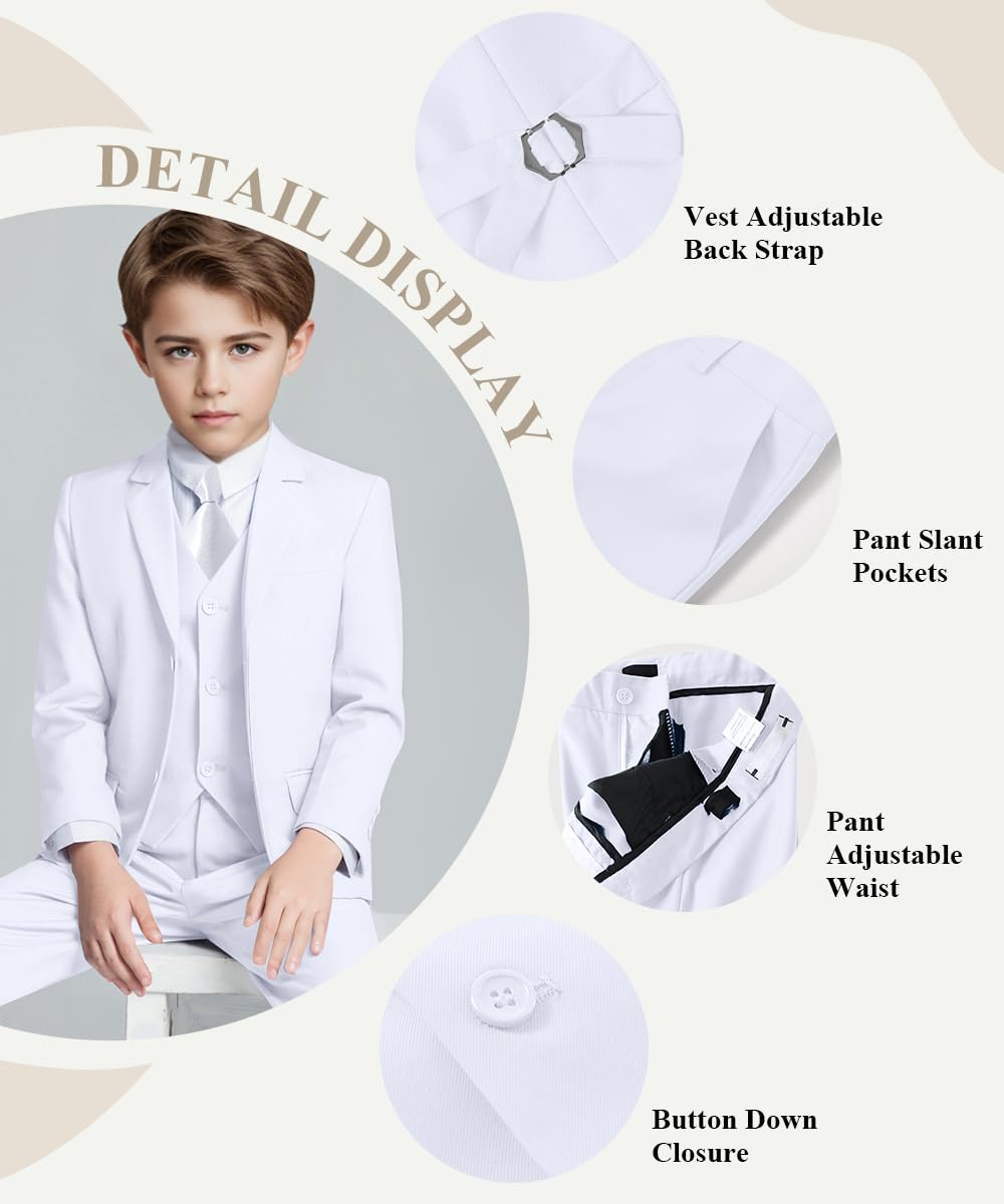 White Suit for Boys Graduation Suits for Kids Outfit Communion Size 5