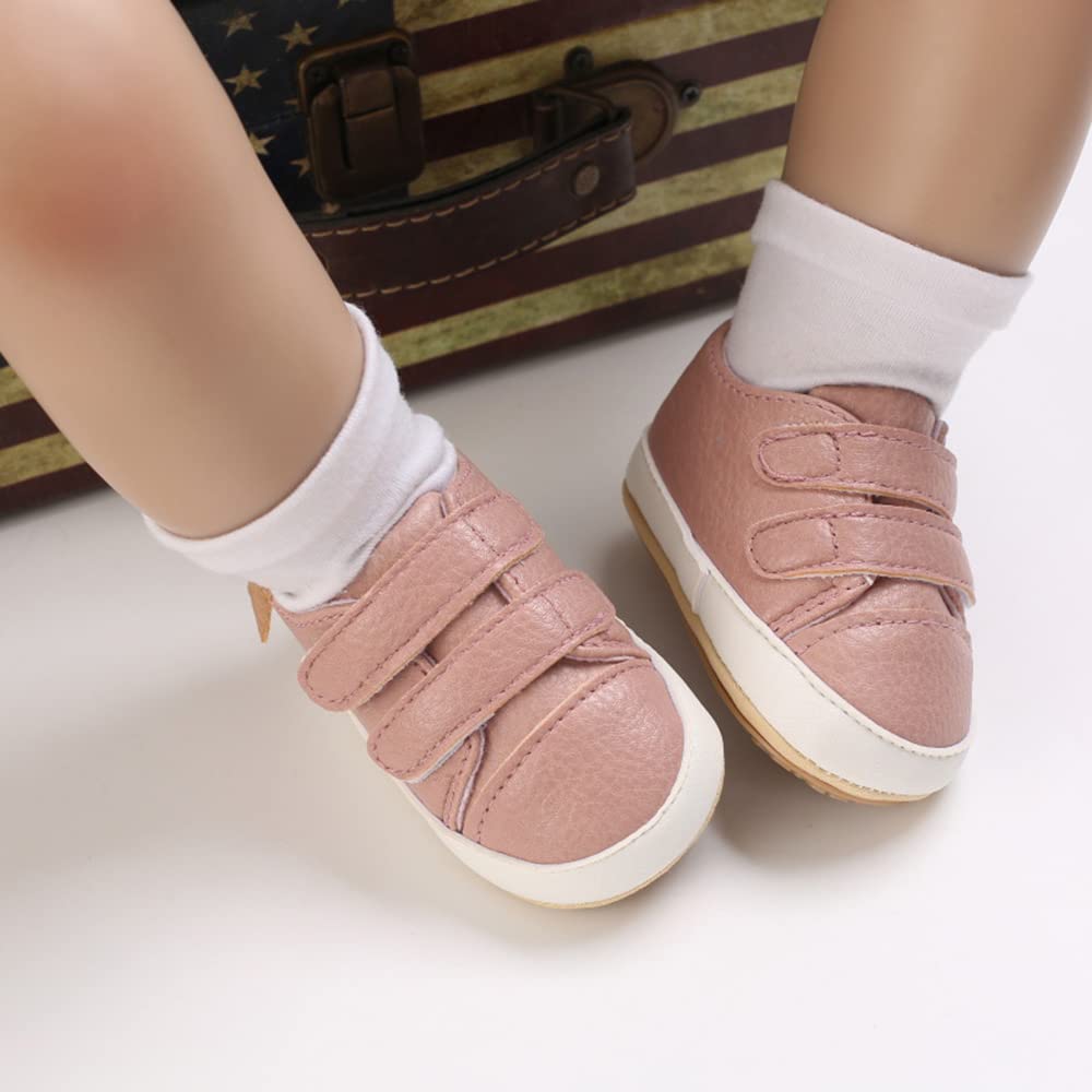 Clowora Baby Boys Girls Shoes Non-Slip Rubber Sole Sneakers Infant First Walking Toddler Crib Shoes Newborn Loafers Flats. (06/Pink,6-12 Months)