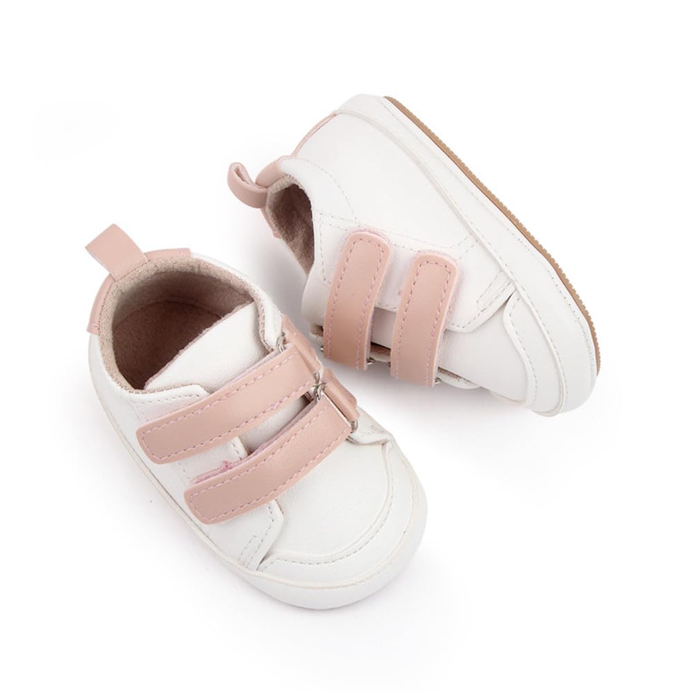 LONSOEN Baby Boys Girls First Walking Shoes Infant Outdoor Sneakers,BAY243 White/Pink 12-18 Months