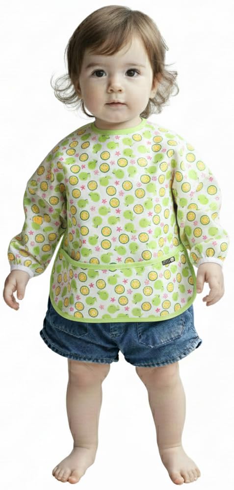 Plie Long Sleeve Waterproof Bib for Toddlers – Soft Feeding Smock for Baby Mealtime, Self-Feeding, Painting & Messy Play, BPA-Free, Easy Clean (6–24 Months) - Orange