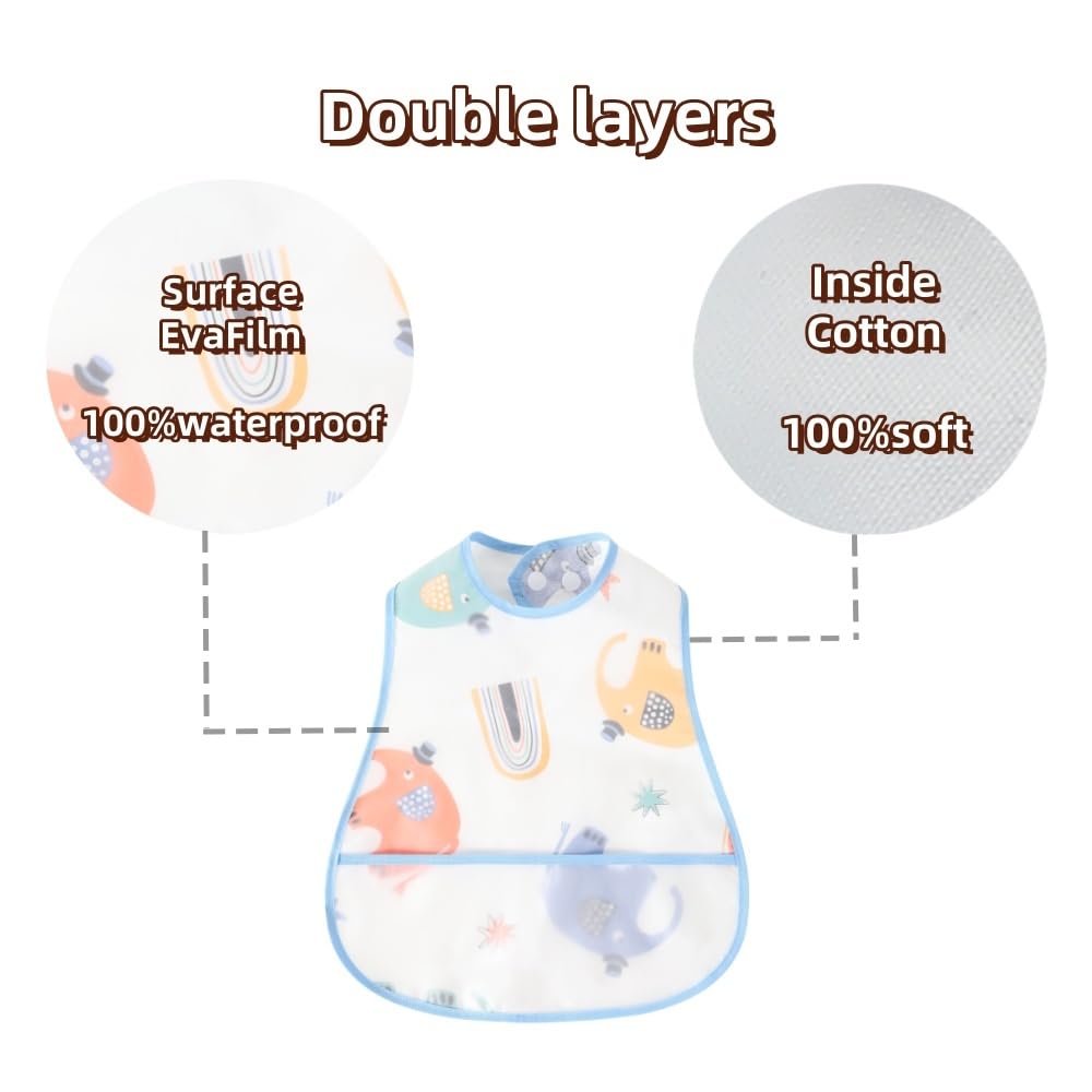 Baby bibs Waterproof Toddler bib - Feeding bib with Pocket for Infant Boy Girl Washable 6-46M