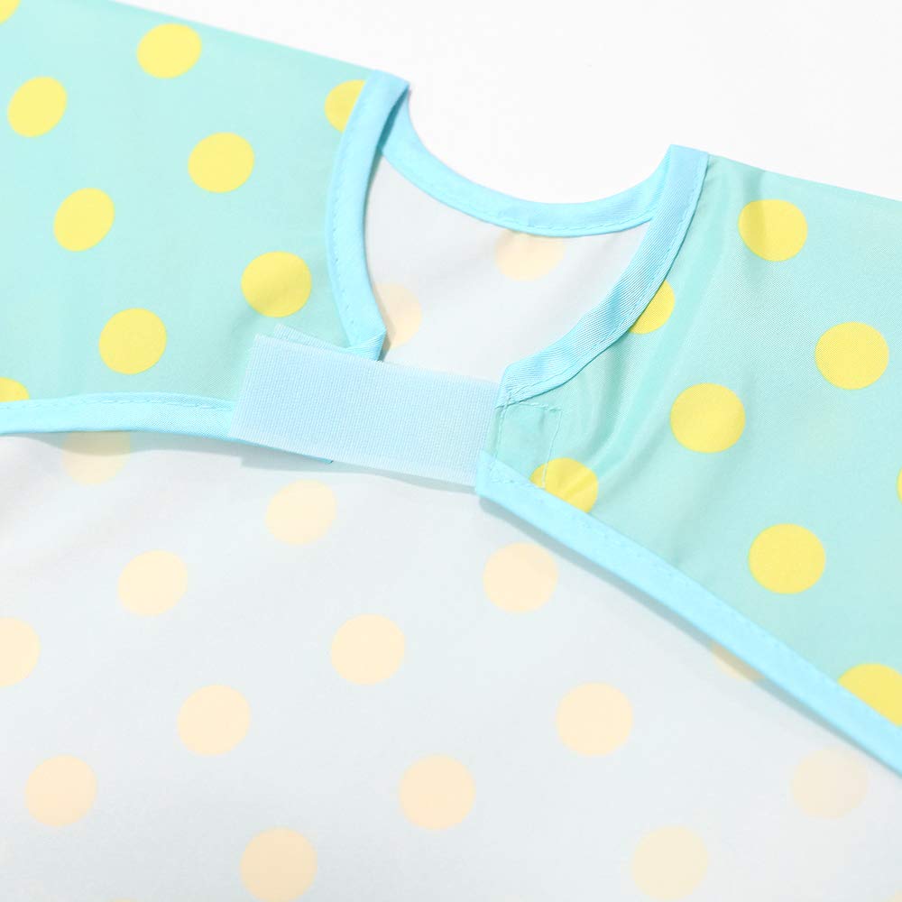 Plie Long Sleeve Waterproof Bib for Toddlers – Soft Feeding Smock for Baby Mealtime, Self-Feeding, Painting & Messy Play, BPA-Free, Easy Clean (6–24 Months) - Mint/Dot