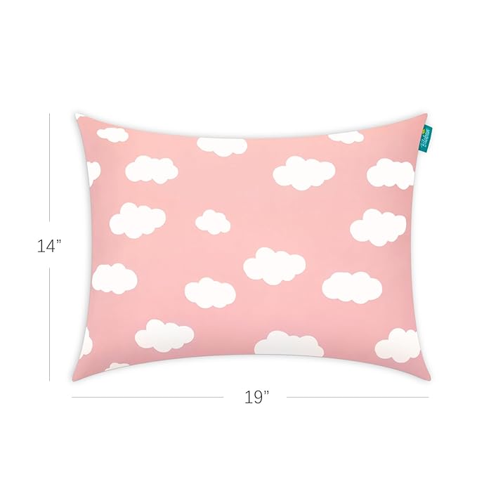 Toddler Pillow for Sleeping, Kid Pillow 14" x 19" for Small Travel Bed, Nap Pillows, Soft & Skin-Friendly Small Pillows for Sleeping, Toddler Use Only, Age 2 to 5 (Pink Cloud)