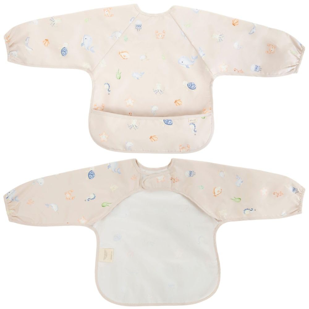 Ali+Oli Smock Bib for Baby (1-pc) Long Sleeve (Undersea) BPA-Free Oeko-Tex Certified, Mess Proof Baby Bib for Eating, Waterproof Baby Smock, Machine Washable, Toddlers Ages 6m+