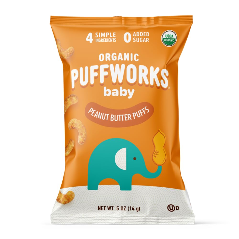 Puffworks Organic Baby Peanut Butter Puffs, 0.5 oz, 12 Pack