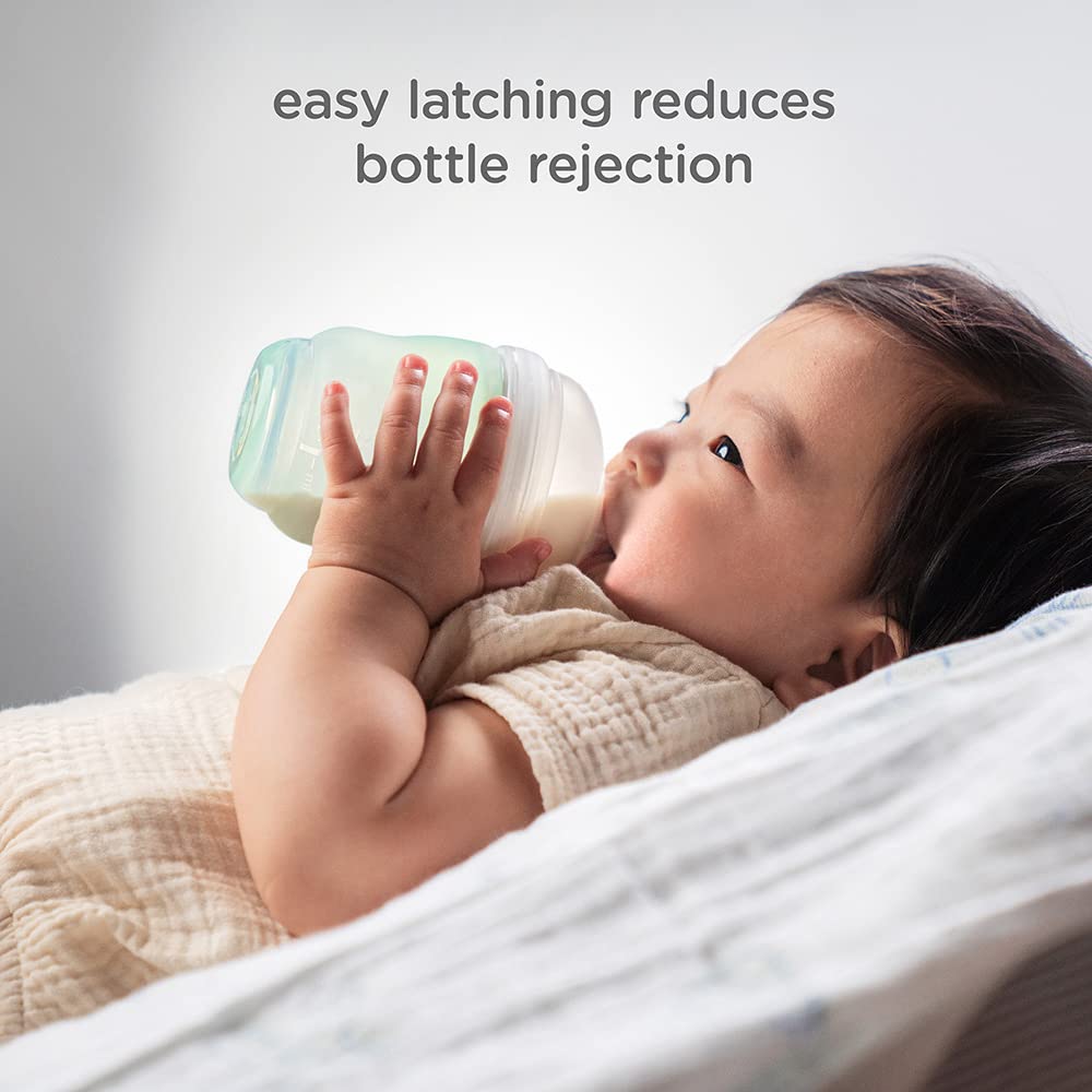 Olababy Gentle Silicone Baby Bottle, Anti-Colic, BPA Free, Easy to Clean and Wide Neck Baby Bottles Best for Breast Feeding Babies 3 Piece Set (4 Ounce 3PK, Coral)
