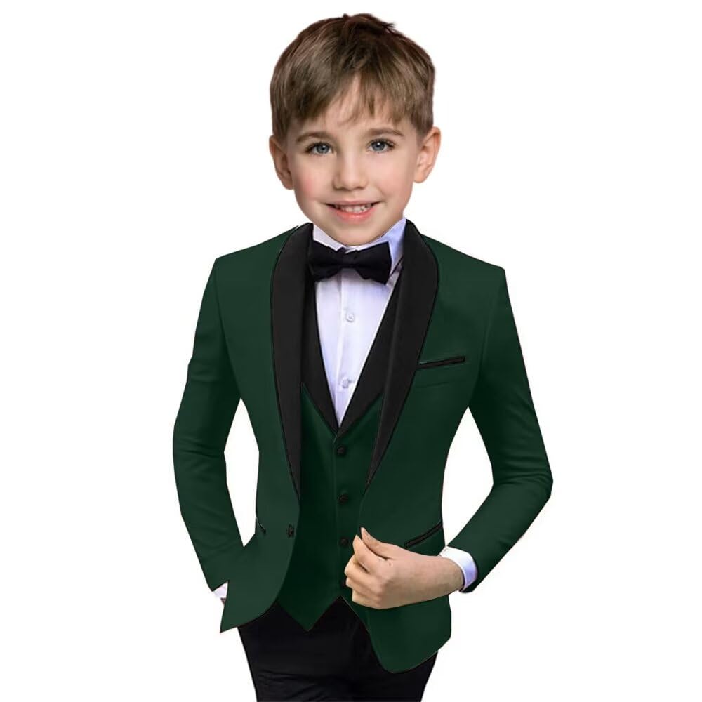 Boys Suit 3 Piece Ring Bearer Suit Kids Formal Jacket Vest Pants Suits Wedding Outfit for Party Prom Tuxedo-Light Blue-5