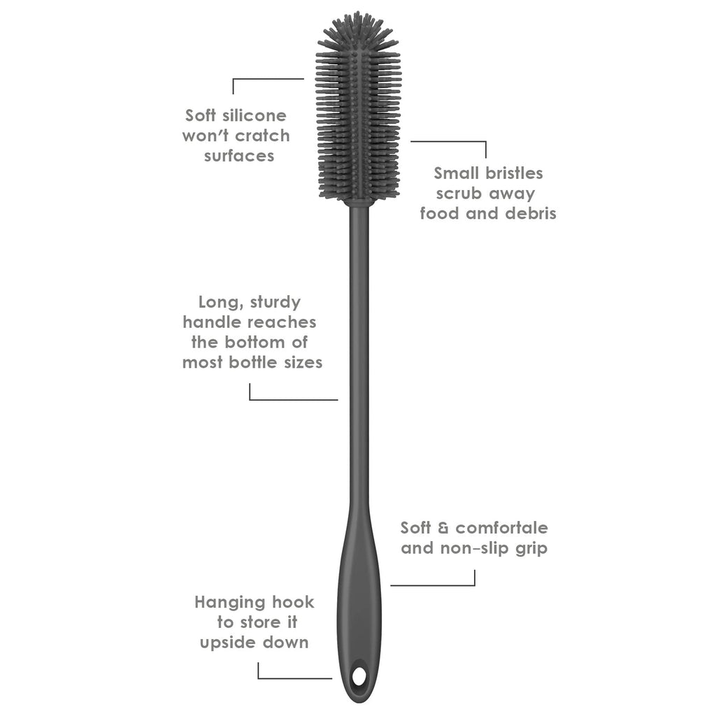 Purtribe Silicone Bottle Brush, Long Handle Bottle Cleaner Brush, Charcoal
