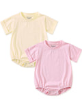 Jimonda Baby Bubble Rompers Boy Girl Cotton Shirt Clothes（yellow pink，3-6M）