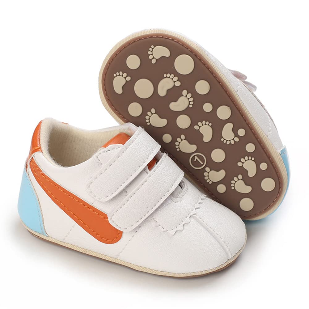 Clowora Baby Boys Girls Shoes Non-Slip Rubber Sole Sneakers Infant First Walking Toddler Crib Shoes Newborn Loafers Flats. (0611/White,0-6 Months)