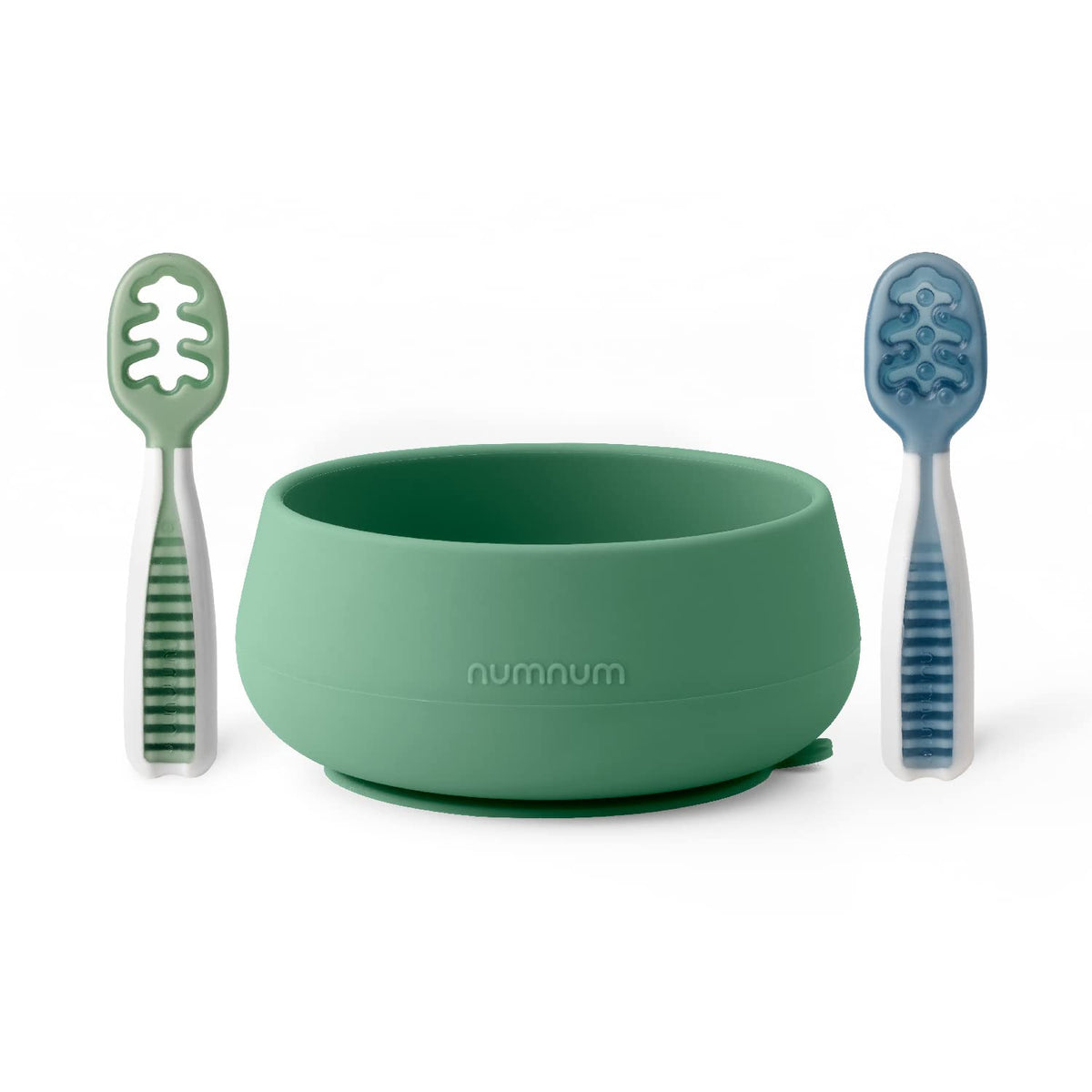 NumNum Baby Suction Bowl & Spoons Set 4+ Mo, Blue/Green