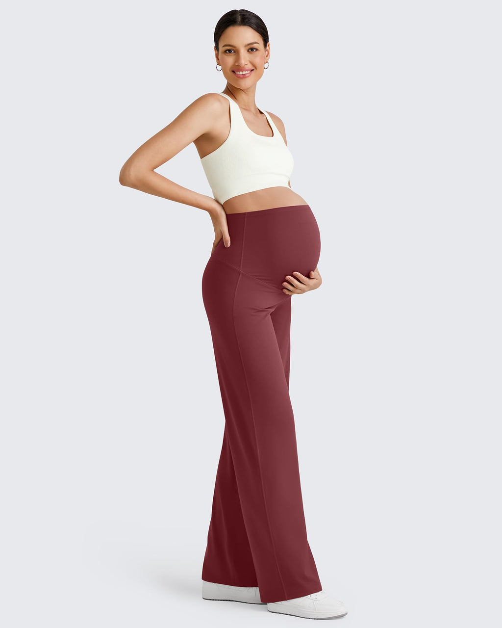 G4Free Maternity Dress Pants Athletic,Dark Burgundy,XXL,Regular