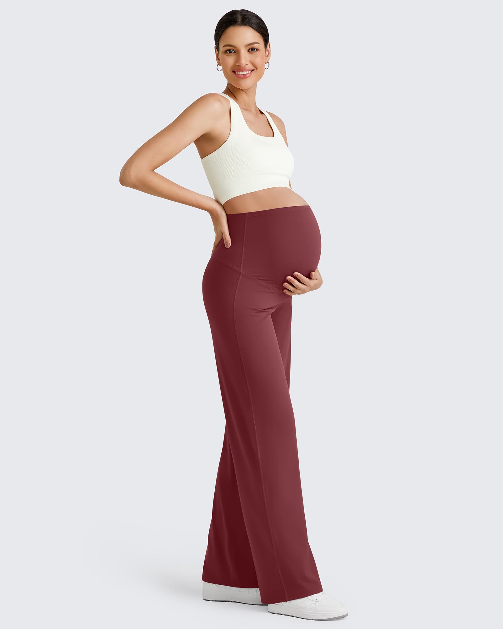 G4Free Maternity Dress Pants Athletic,Dark Burgundy,XXL,Regular