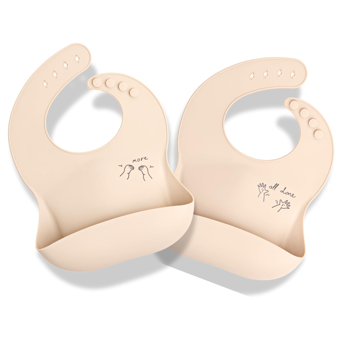 APLAINR Silicone Baby Bibs, Baby Sign Language, Set of 2, Oat Cream