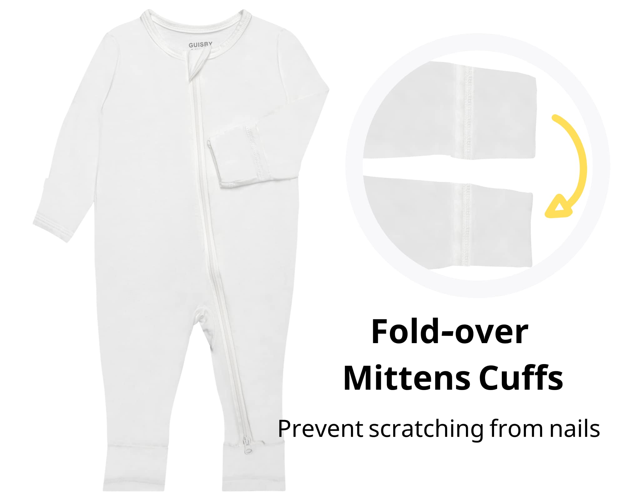 GUISBY Baby Rayon Zip Footless Rompers with Mittens, 3-Pack, 6-12M