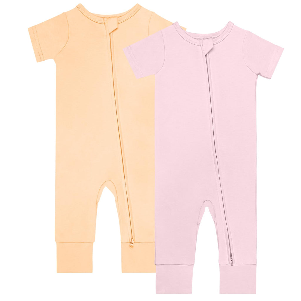 GUISBY Baby Cotton Footless Zipper Pajamas, Beige+Pink, 0-3M