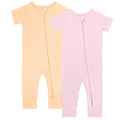 GUISBY Baby Cotton Footless Zipper Pajamas, Beige+Pink, 0-3M