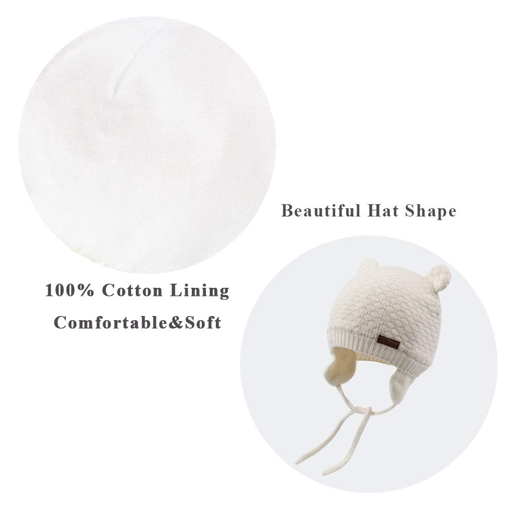 XIAOHAWANG Warm Baby Hat Cute Bear Toddler Earflap Beanie for Fall Winter (2-3 Years, A-White)