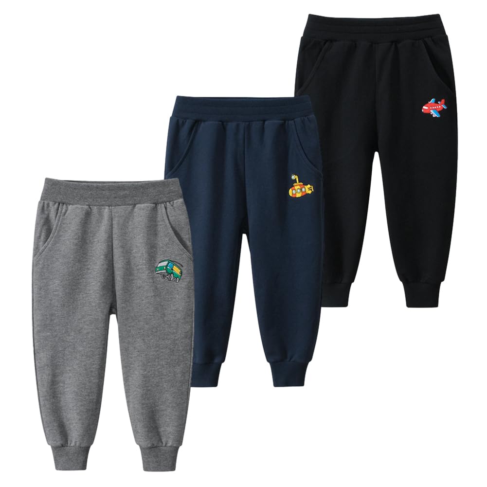 GFQLONG Toddler Boys Cotton Pants Kids Embroidery Joggers Sweatpants 5-6Y
