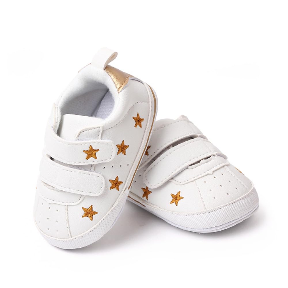 Clowora Baby Boys Girls Shoes Non-Slip Rubber Sole Sneakers Infant First Walking Toddler Crib Shoes Newborn Loafers Flats. (11/Gold,6-12 Months)