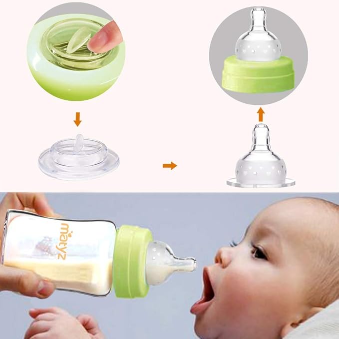 Matyz Glass Breastmilk Storage Containers, 4 Pack, 8 oz Bottle, Compatible with Spectra Medela Philips Pump - Freezer Safe Bottles Set - Leakproof Glass Breast Pump Bottles - No BPA (Green Lids)