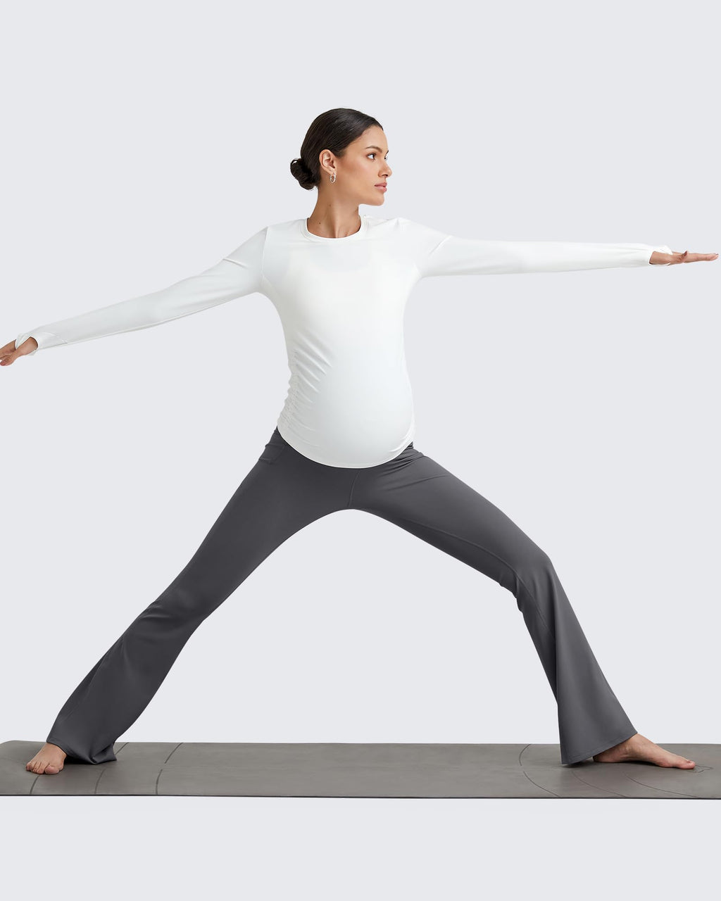 G4Free Maternity Leggings Yoga Pregnancy Flare Pants,Dark Gray,S,Regular
