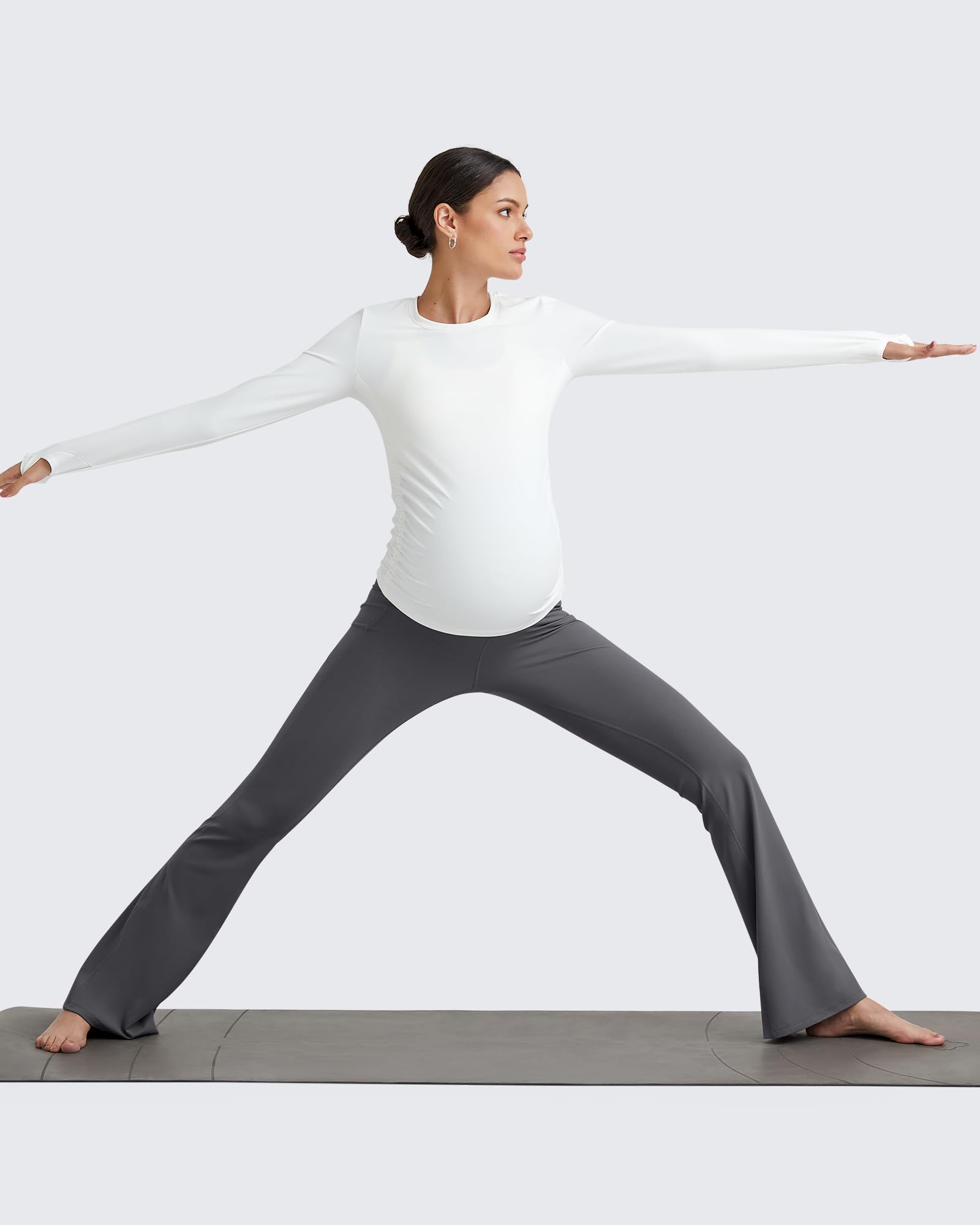 G4Free Maternity Leggings Yoga Pregnancy Flare Pants,Dark Gray,S,Regular