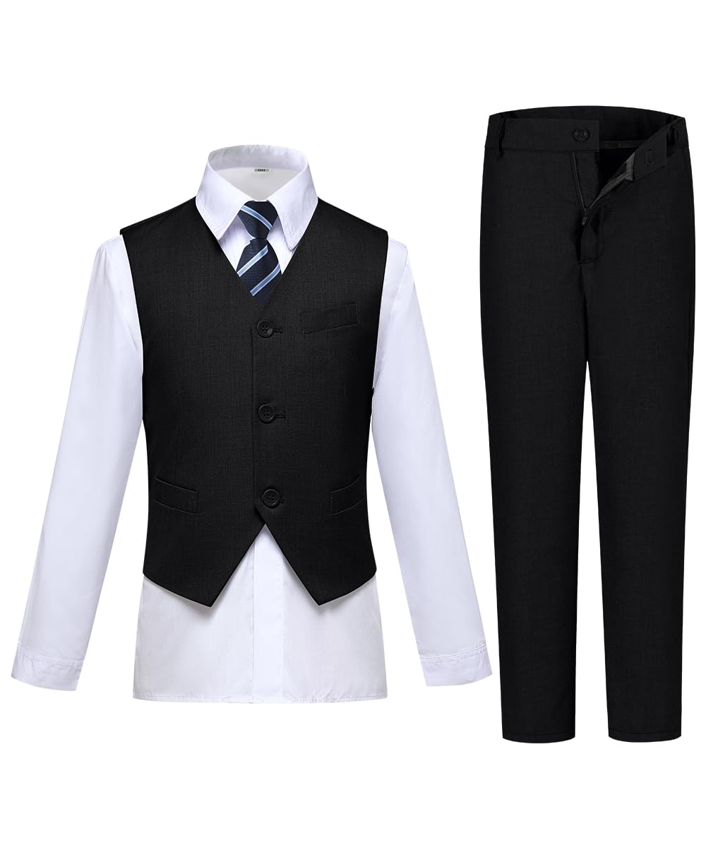Boys Suits Kids Vest and Pants Set Formal Black Suit for Wedding Size 10
