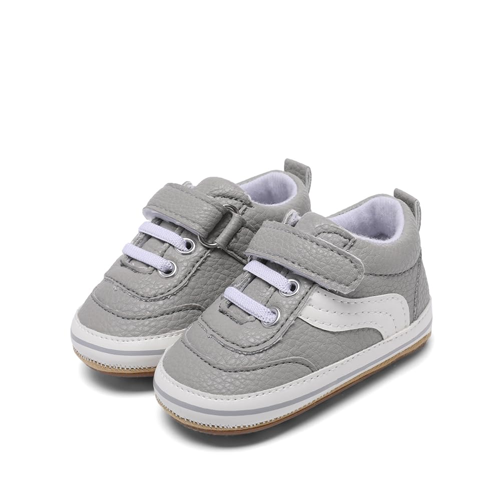 Clowora Baby Boys Girls Shoes Non-Slip Rubber Sole Sneakers Infant First Walking Toddler Crib Shoes Newborn Loafers Flats. (0611/Grey,6-12 Months)