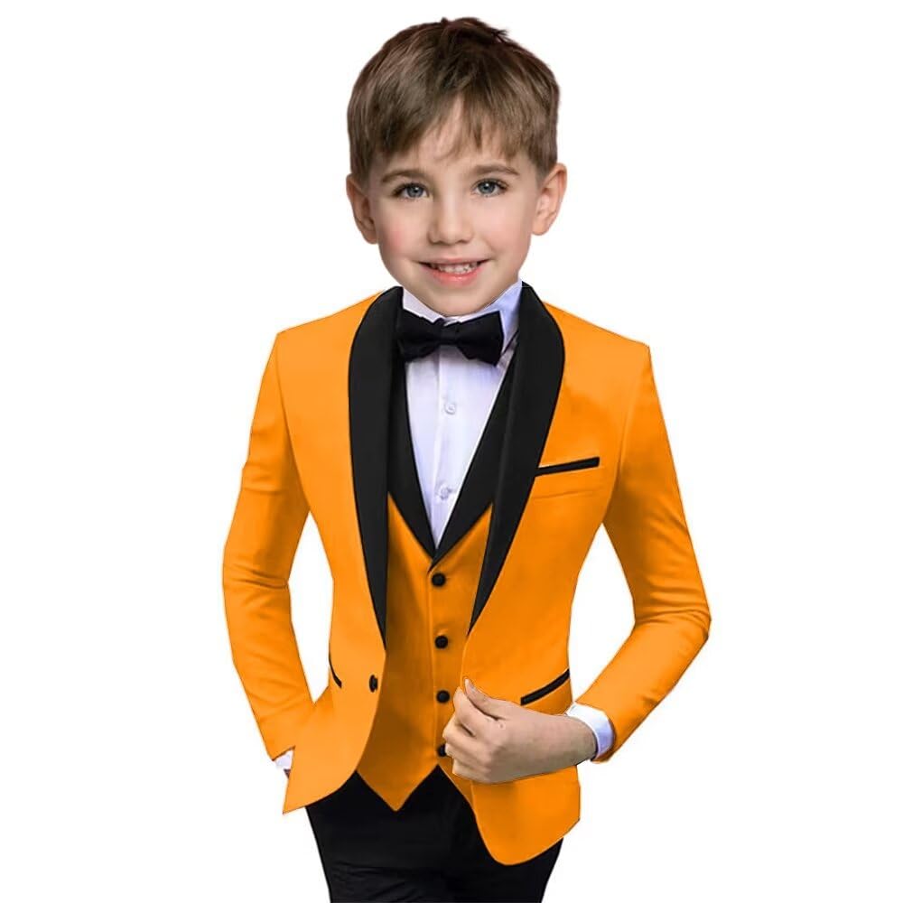 Boys Suit 3 Piece Ring Bearer Suit Kids Formal Jacket Vest Pants Suits Wedding Outfit for Party Prom Tuxedo-Light Blue-5