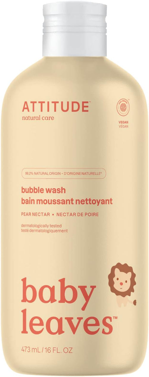 ATTITUDE Bubble Body Wash for Baby, EWG Verified, Dermatologically Tested, Plant and Mineral-Based, Vegan, Good Night, 16 Fl Oz