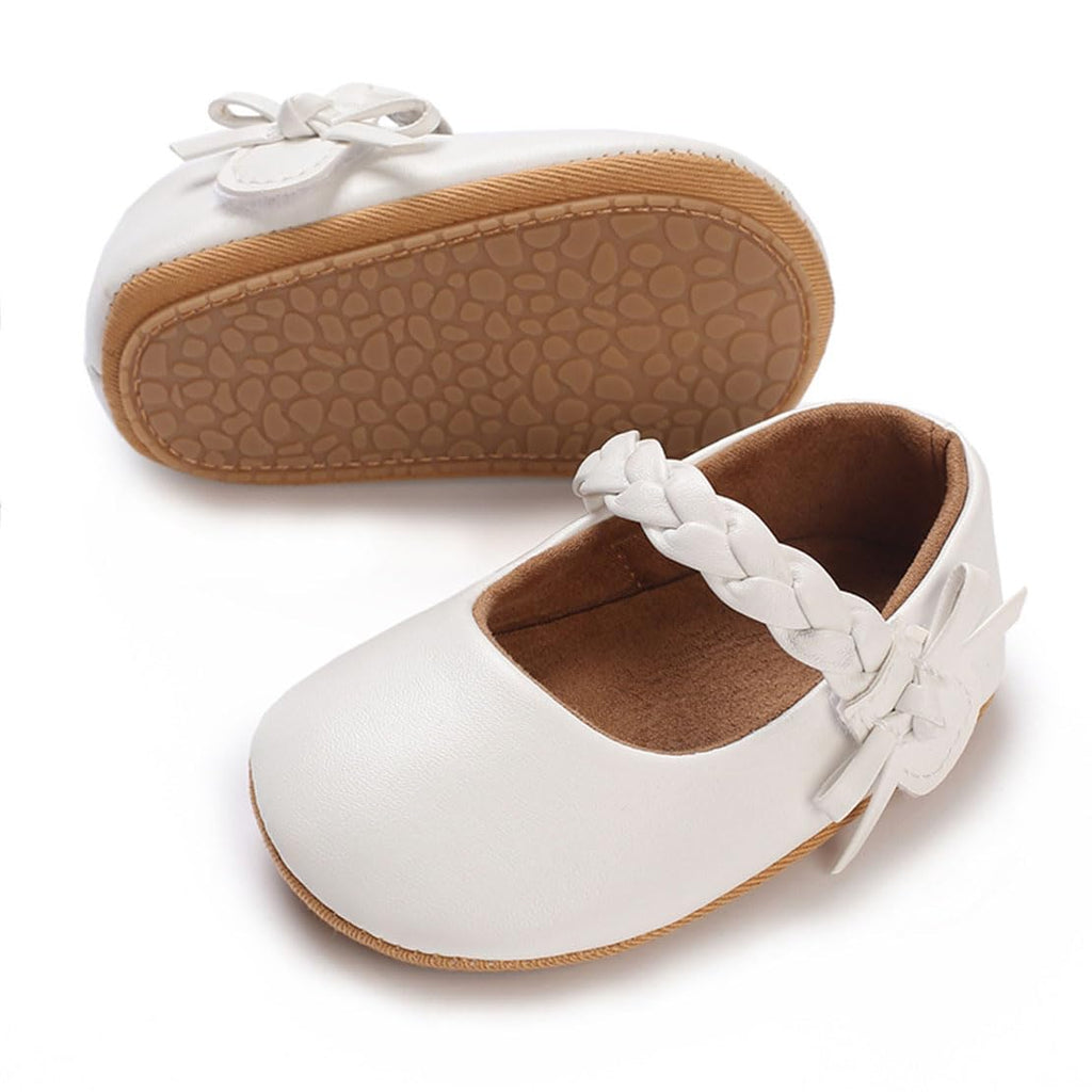 COSANKIM Baby Girls Mary Jane Flats Shoes Anti-Slip Rubber Sole Infant Toddler Princess Wedding Dress Shoes（12-18 Months Infant,06 White）