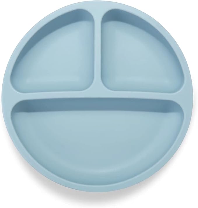 PandaEar Divided Unbreakable Silicone Baby and Toddler Plates - 3 Pack - Non-Slip - Dishwasher and Microwave Safe - Silicone (Blue Green Brown)
