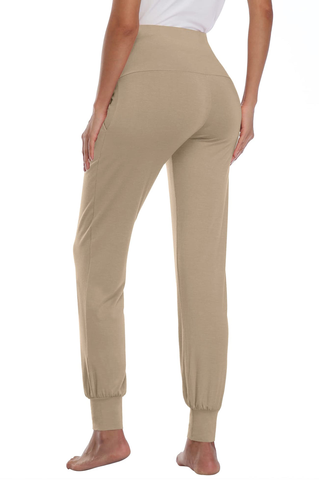 AMPOSH Women's Maternity Pants Stretchy Lounge Workout Sweatpants Casual Loose Comfy Pregnancy Joggers with Pockets(Khaki, S)