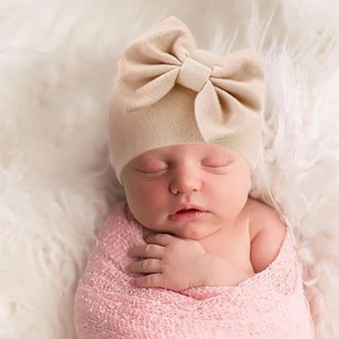 BQUBO Newborn Baby Girls Hats Mittens Set Hospital Hat Beanie Infant Bow Hats Baby Cotton Gloves for 0-6 Months