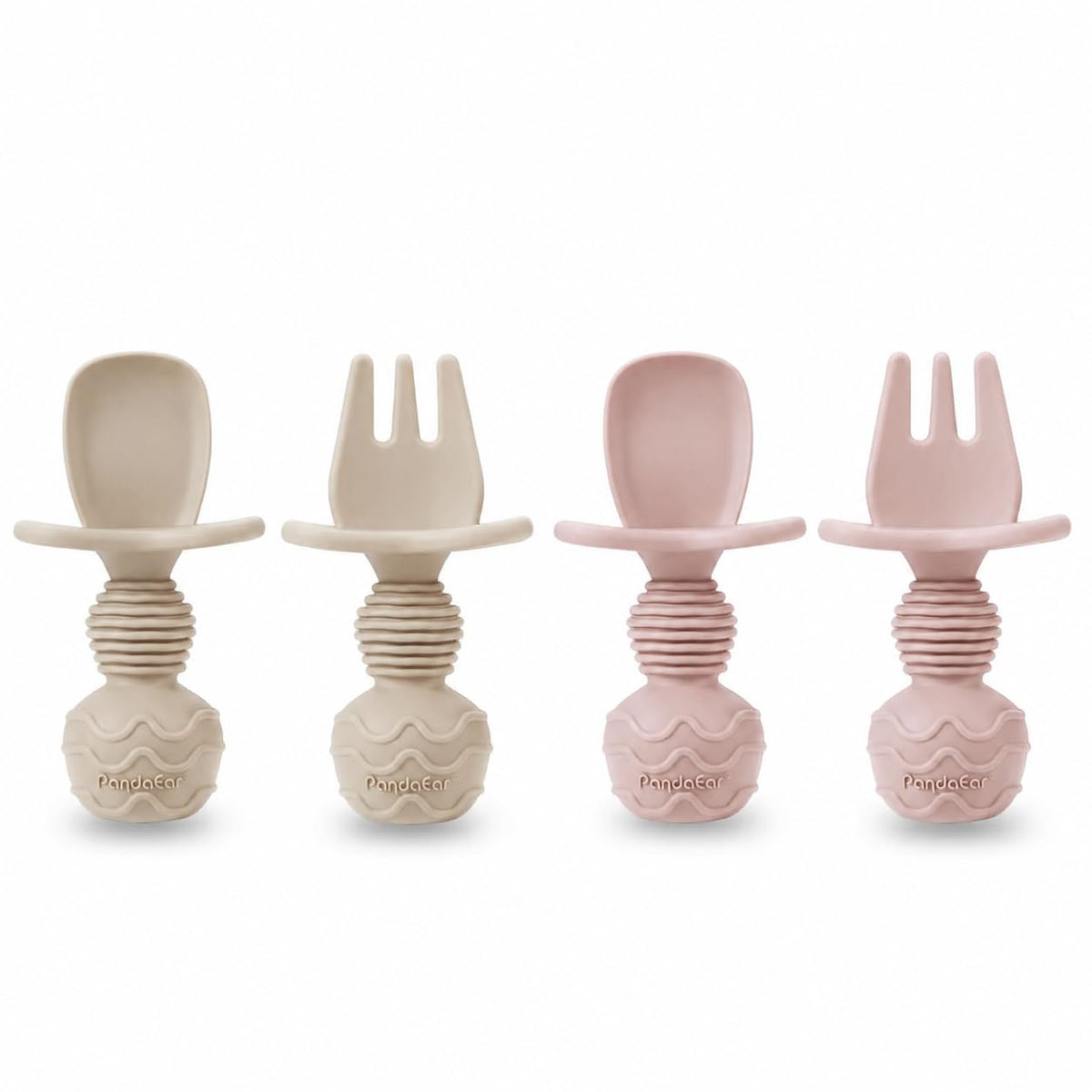 PandaEar 4 Pack Silicone Baby Spoons Forks Feeding Set, Toddler Utensils Baby Led Weaning Supplies, First Stage Baby Spoon Self Feeding 6 Months Old Baby Essentials