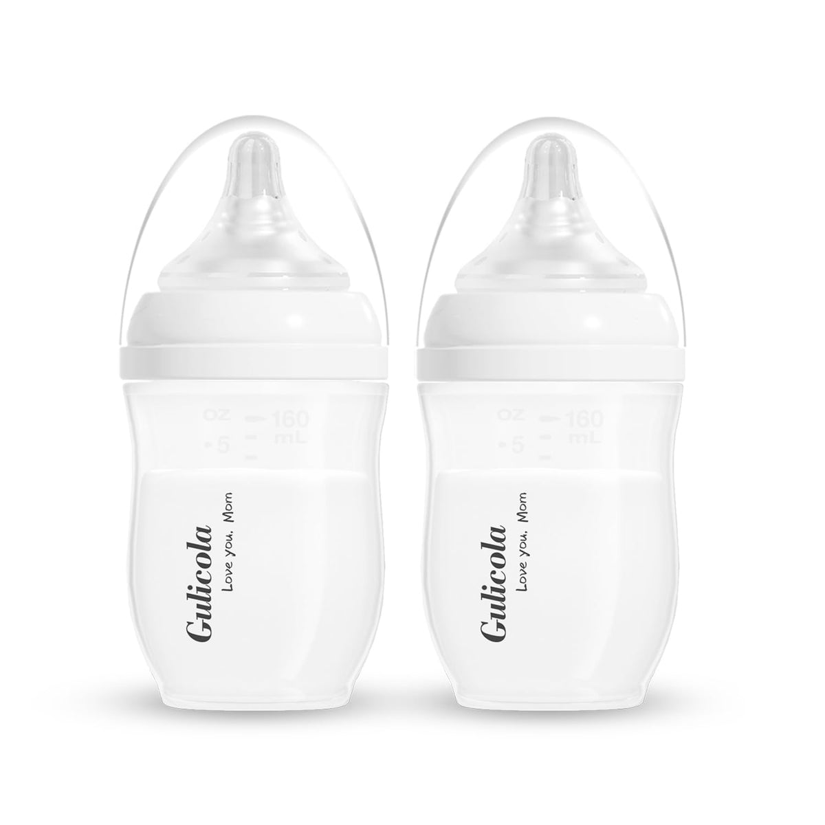 Gulicola PP (NOT Glass) Baby Breastfeeding Bottles, Medium Flow Nipples (M), 3 Months +, Wide Neck, White, 8 oz - 4 Pack