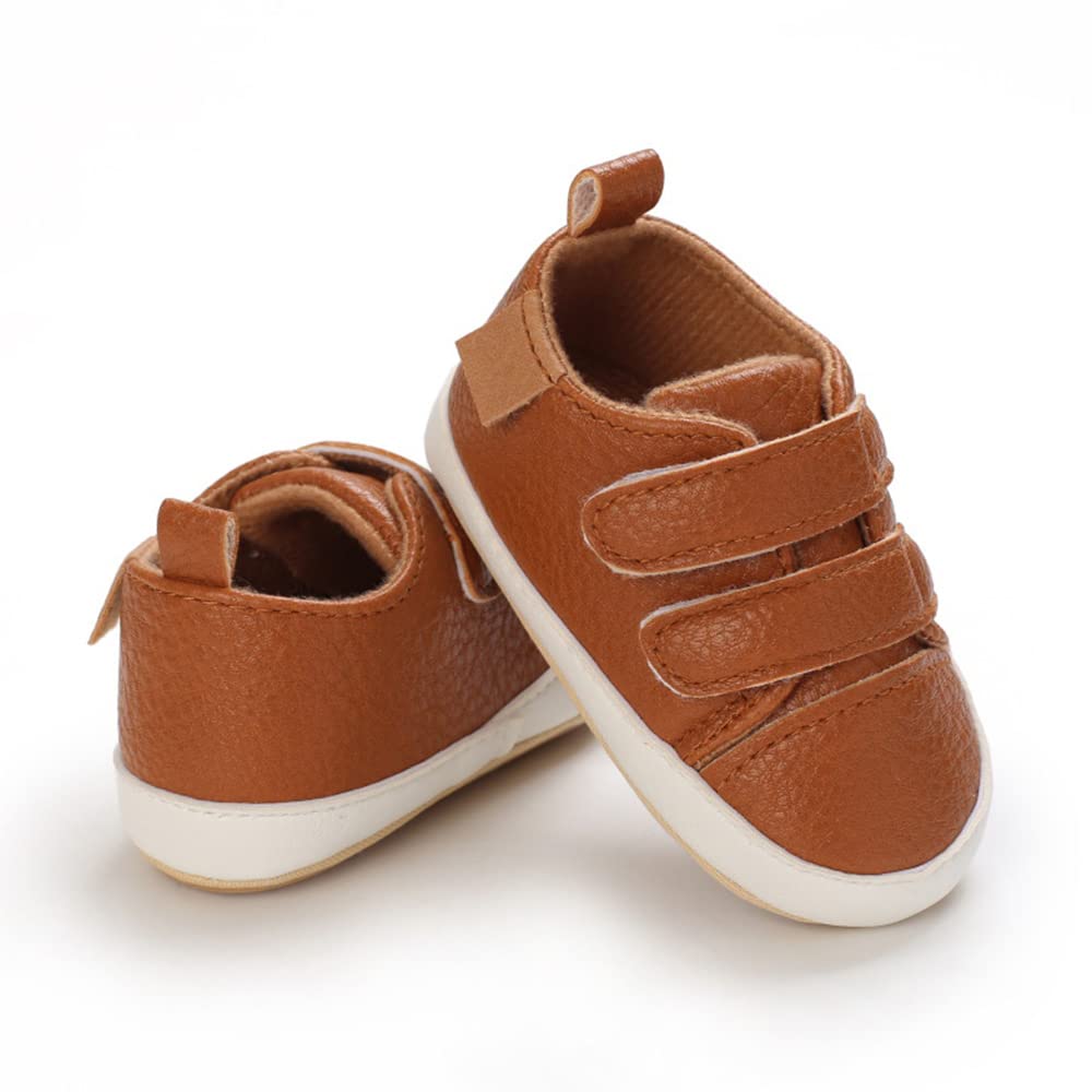 Clowora Baby Boys Girls Shoes Non-Slip Rubber Sole Sneakers Infant First Walking Toddler Crib Shoes Newborn Loafers Flats. (06/Brown,12-18 Months)