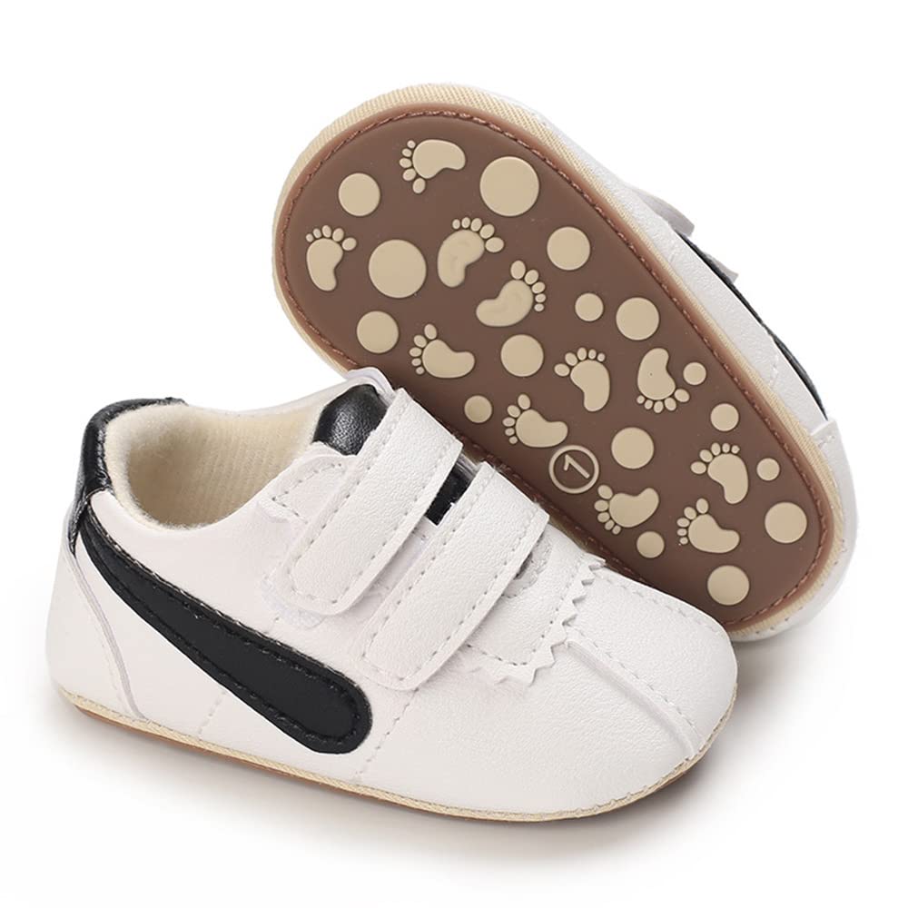 Clowora Baby Boys Girls Shoes Non-Slip Rubber Sole Sneakers Infant First Walking Toddler Crib Shoes Newborn Loafers Flats. (0611/White,0-6 Months)