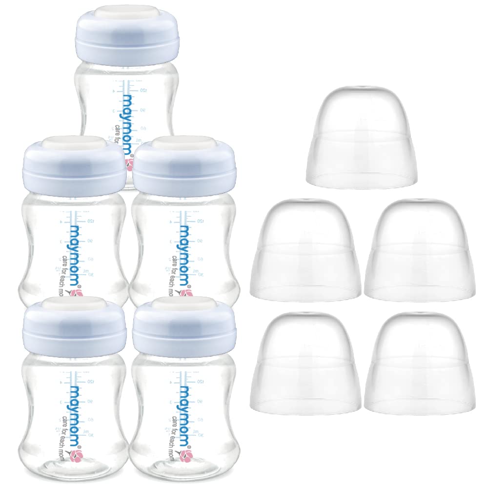 Maymom Wide-Mouth Milk Storage Collection Bottle with Dome Cap, Bottle Top, SureSeal Disk; Compatiable with Spectra S1 S2 Bottles; Compatible with Lansinoh Nipple (4.7oz/140mL, 2pc & 9oz/280mL, 2pc)