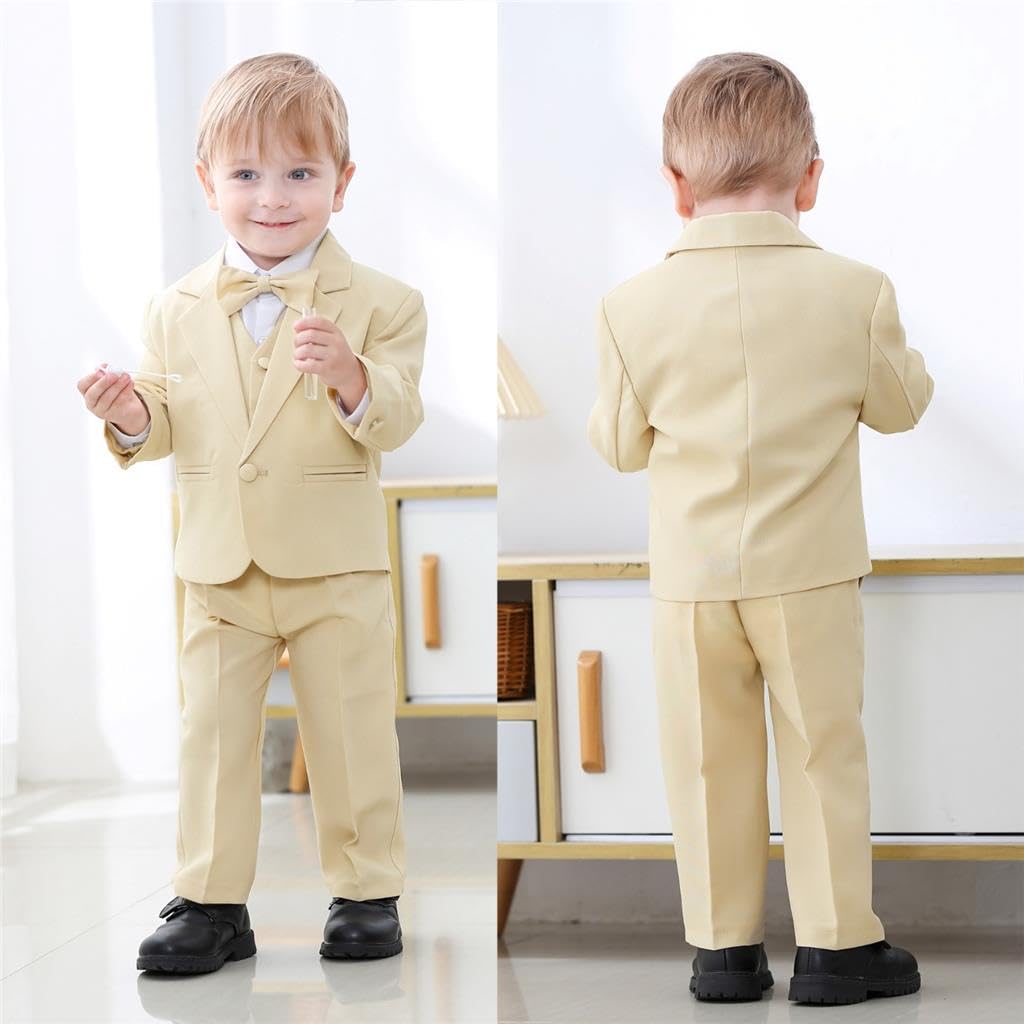 Dressy Daisy Little Boy 5 Pcs Formal Tuxedo Suits, Khaki, Size 5-6