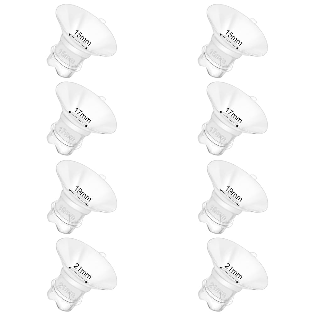 Update Flange Insert 15/17/19/21mm 8pcs for 24mm Flange/Shield of Most Pumps, Silicone Flanges Insert for Momcozy/Medela/Spectra/Eufy/Lansinoh/TSRETE/Elvie/NCVI/Paruu, Breastfeeding Essentials Kit