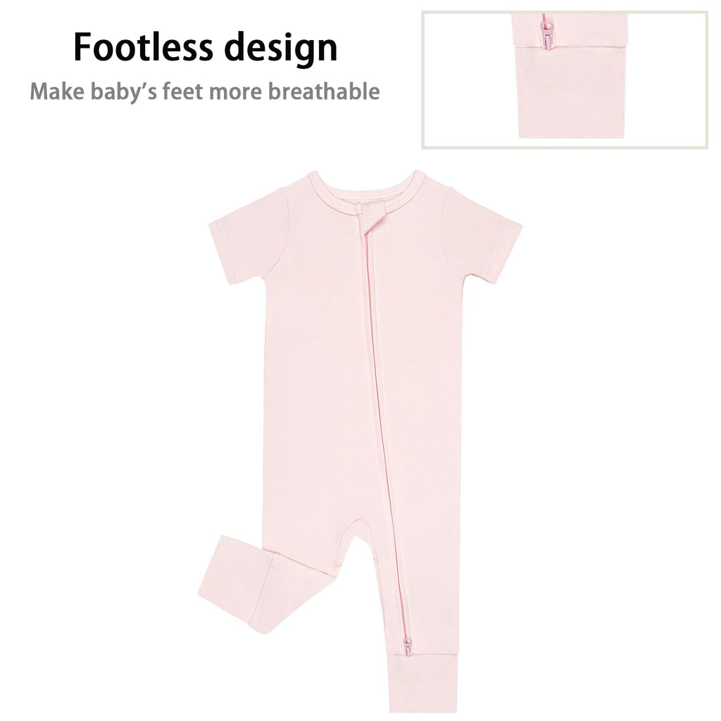 GUISBY Baby Cotton Footless Zipper Pajamas, Pale Pink+Light Purple, 0-3M