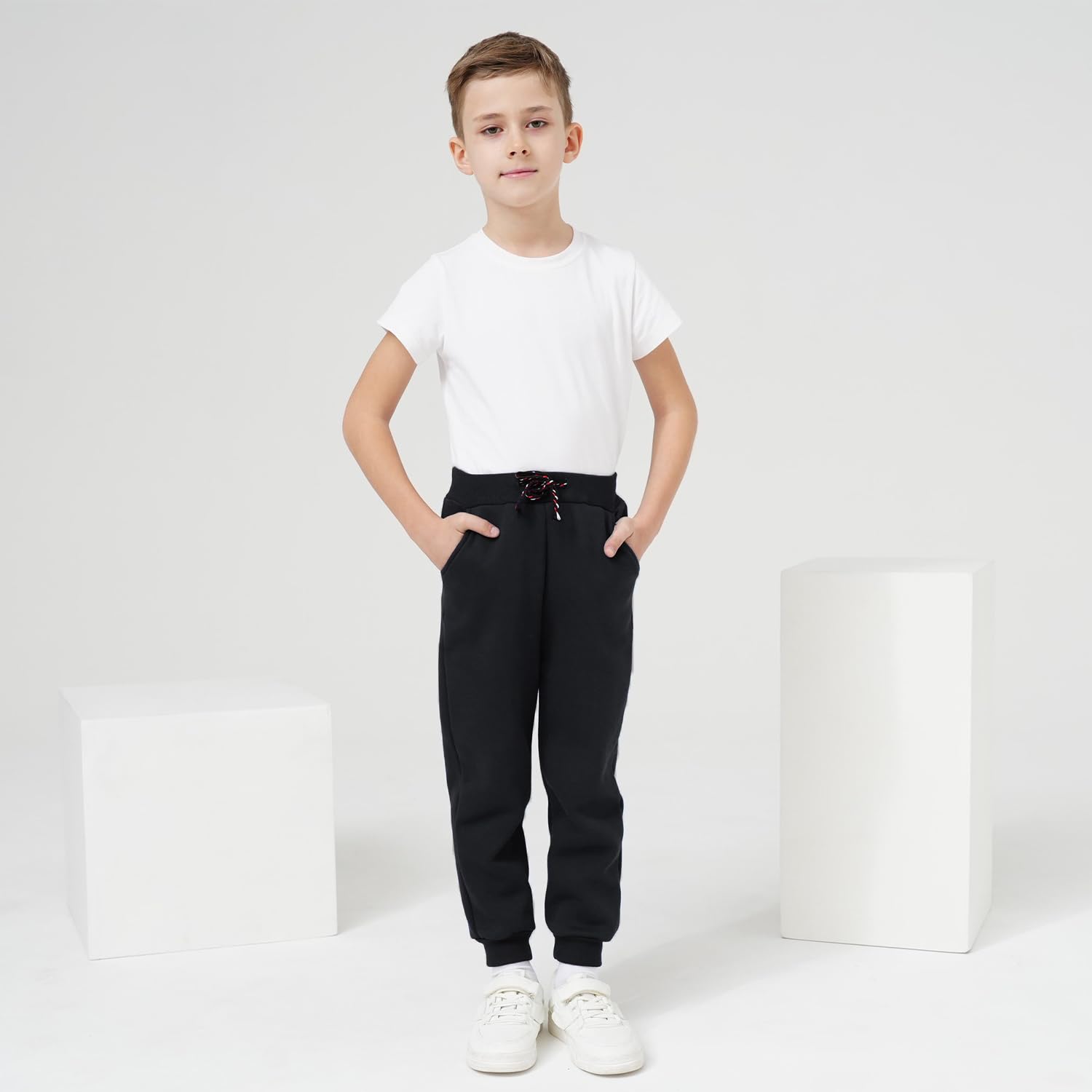 Funnymore Baby Boys Girls Fleece Joggers Sweatpants,3 Pack Fall Winter Pull On Jogger Pants Black/Navy/Burgundy 2t